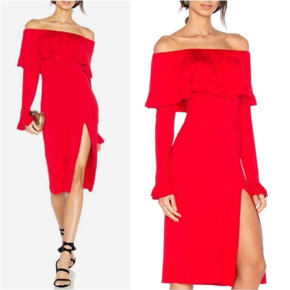 MODA ME COUTURE Dresses & Skirts - Red Midi Off Shoulder Dress